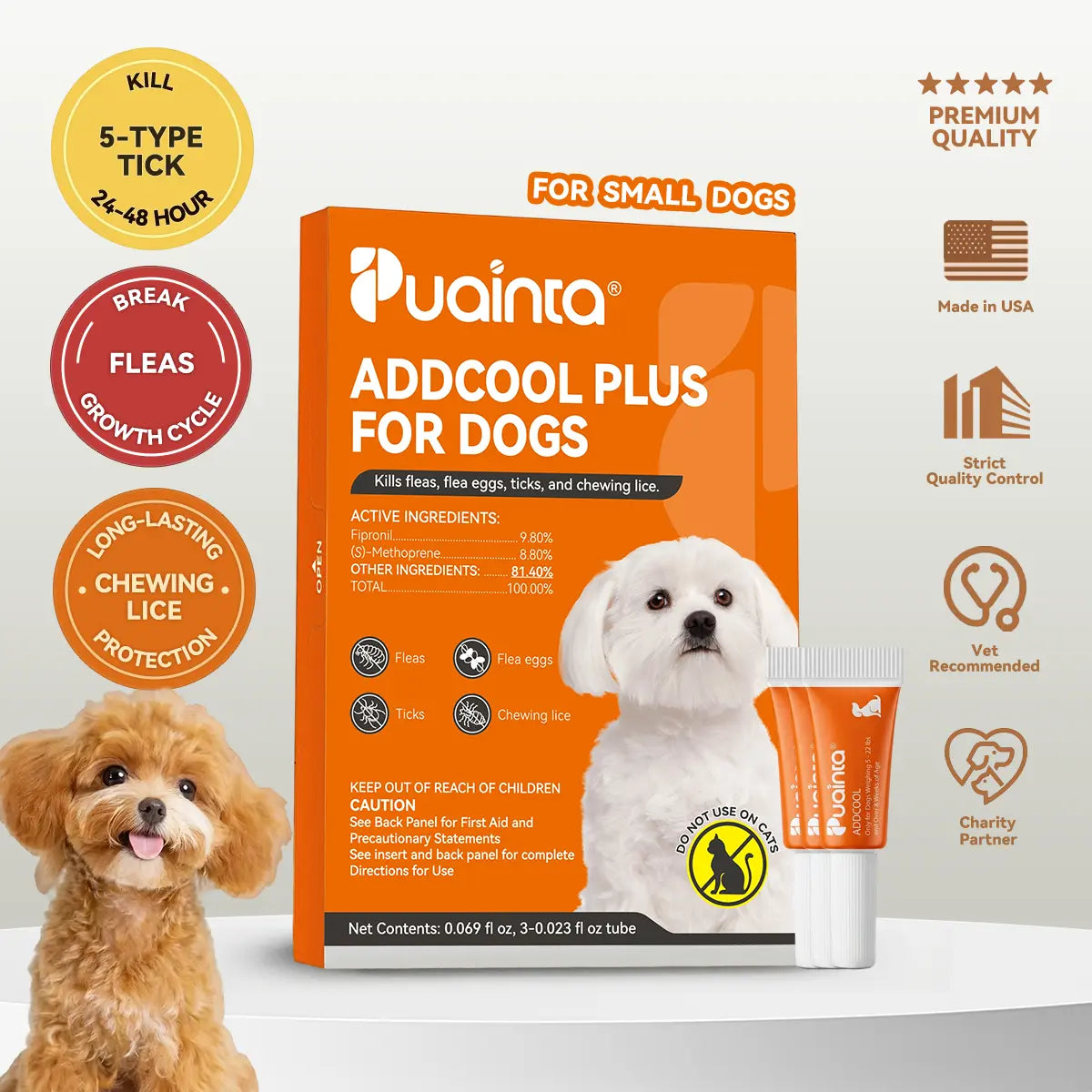 Puainta Flea & Tick Support Drops for Dogs & Cats - Gentle Spot-On Defense, All Breeds