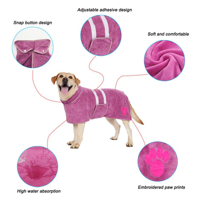 1 Pack Quick-Drying Dog Bathrobe, Terry Pet Robe Supplies with Adjustable Belly Band and Paw Embroidery, Super-Absorbent Soft Fabric #GLOBAL PICKS