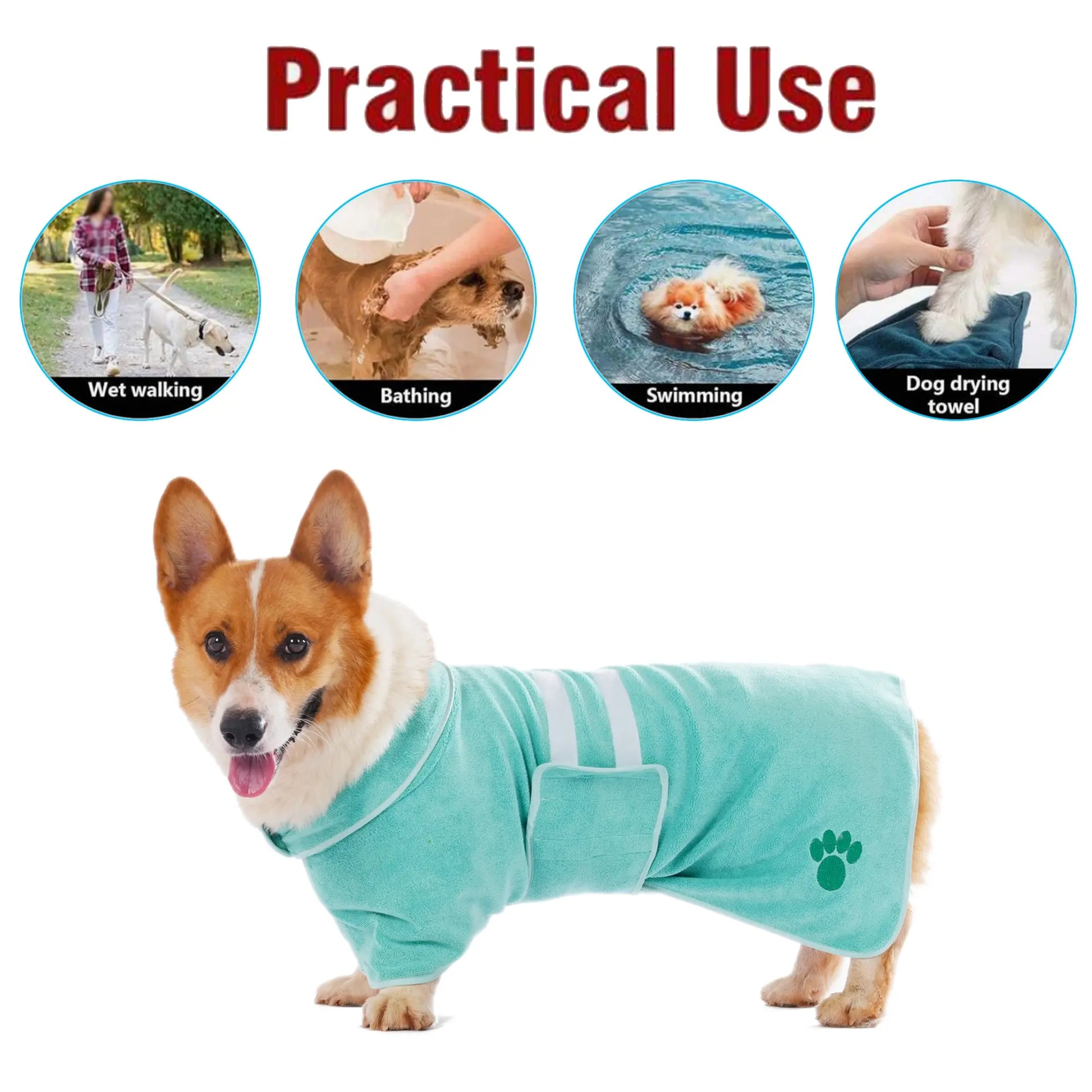 1 Pack Quick-Drying Dog Bathrobe, Terry Pet Robe Supplies with Adjustable Belly Band and Paw Embroidery, Super-Absorbent Soft Fabric #GLOBAL PICKS