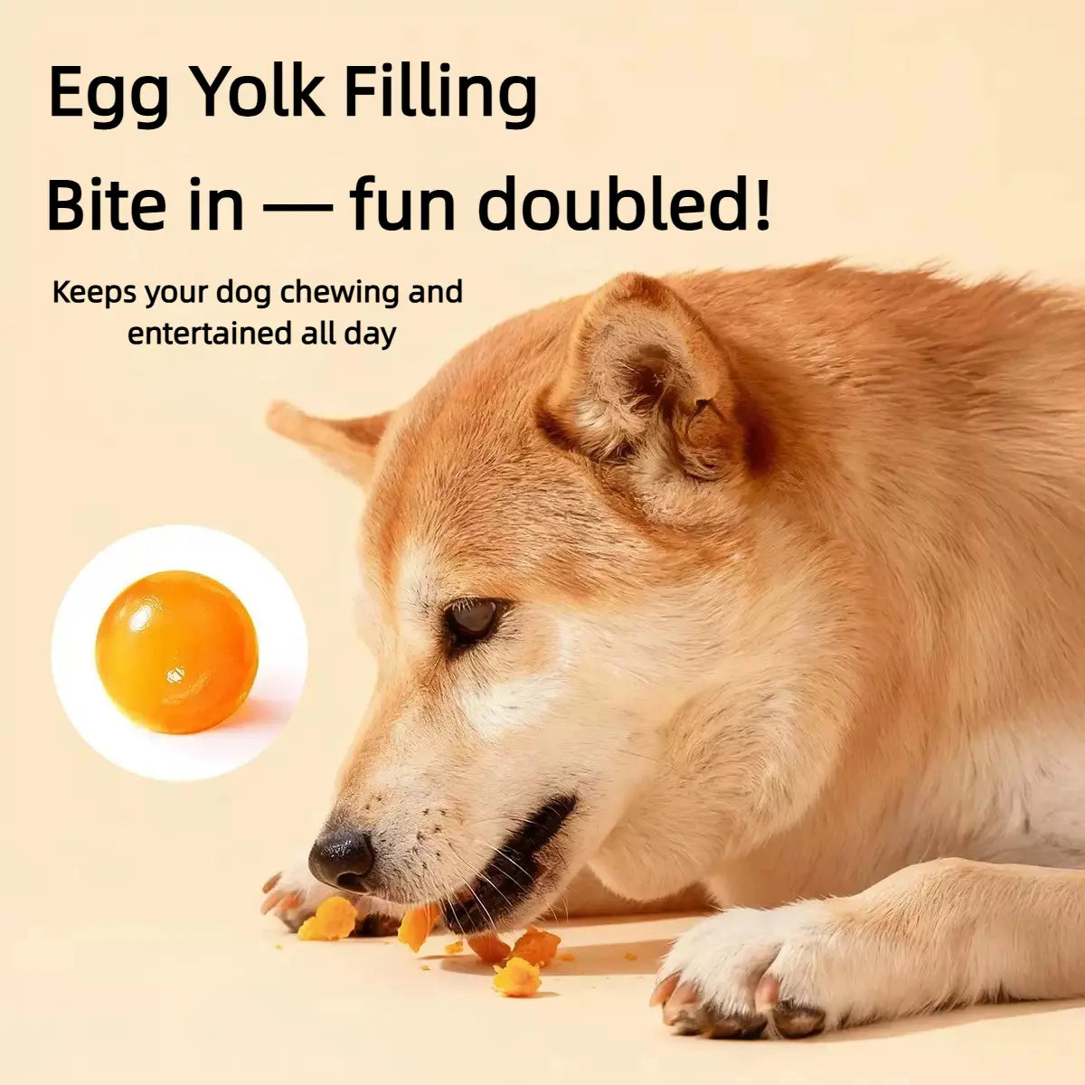 2-IN-1 Chicken & Duck Flavored Chew Balls for Dogs，Featuring a Freeze-Dried Egg Yolk Center ,Rawhide Dental Chew Ball Suitable for All Dog Breeds, Ideal for Use as Training Rewards or for Interactive Feeding,Both Indoors and Outdoors,11Oz