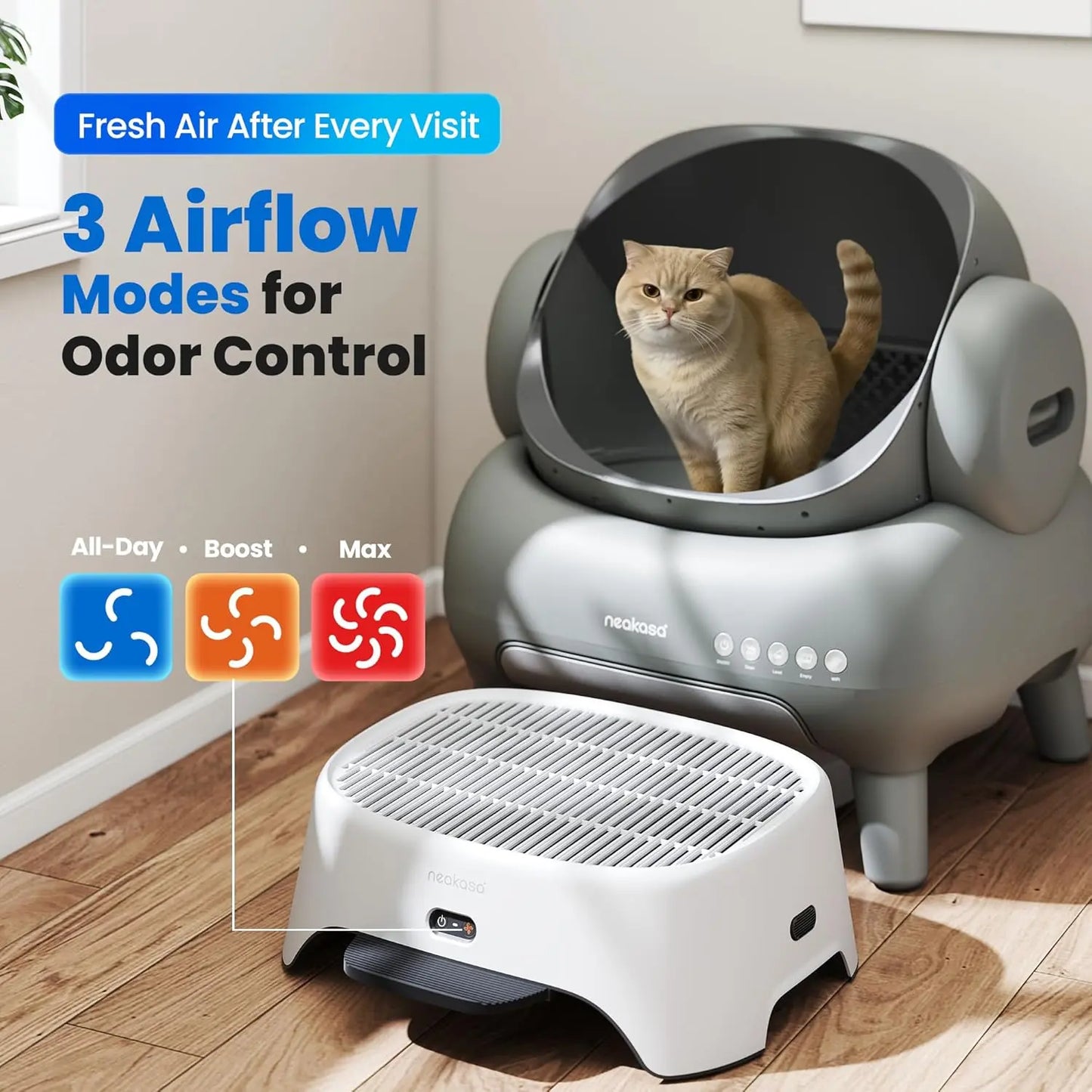 Neakasa Airstep Pet Air Purifier Step with HEPA Filter, 3-Mode Odor Control, Dust & Pet Hair Capture, Effective Litter Control, Compatible with M1 Plus/M1 Lite & Most Automatic/Traditional Litter Boxes