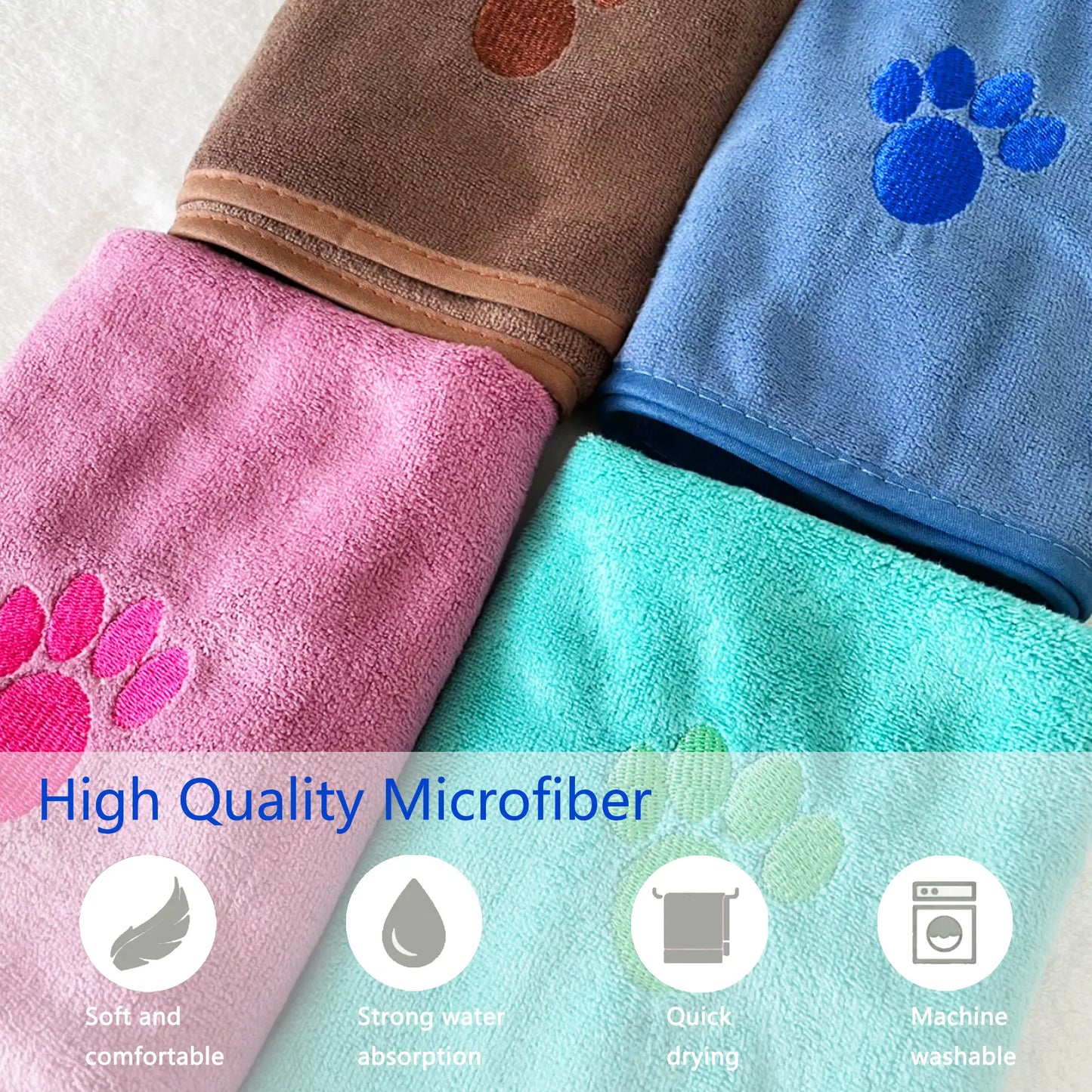 1 Pack Quick-Drying Dog Bathrobe, Terry Pet Robe Supplies with Adjustable Belly Band and Paw Embroidery, Super-Absorbent Soft Fabric #GLOBAL PICKS