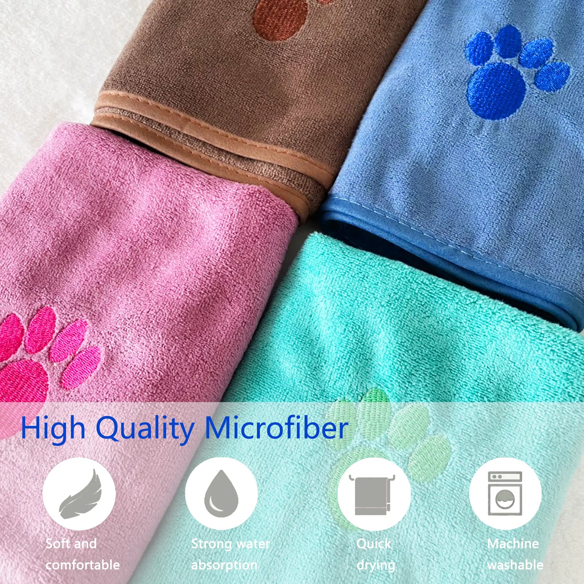 1 Pack Quick-Drying Dog Bathrobe, Terry Pet Robe Supplies with Adjustable Belly Band and Paw Embroidery, Super-Absorbent Soft Fabric #GLOBAL PICKS