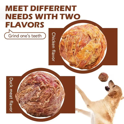 2-IN-1 Chicken & Duck Flavored Chew Balls for Dogs，Featuring a Freeze-Dried Egg Yolk Center ,Rawhide Dental Chew Ball Suitable for All Dog Breeds, Ideal for Use as Training Rewards or for Interactive Feeding,Both Indoors and Outdoors,11Oz