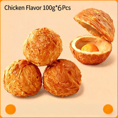 2-IN-1 Chicken & Duck Flavored Chew Balls for Dogs，Featuring a Freeze-Dried Egg Yolk Center ,Rawhide Dental Chew Ball Suitable for All Dog Breeds, Ideal for Use as Training Rewards or for Interactive Feeding,Both Indoors and Outdoors,11Oz