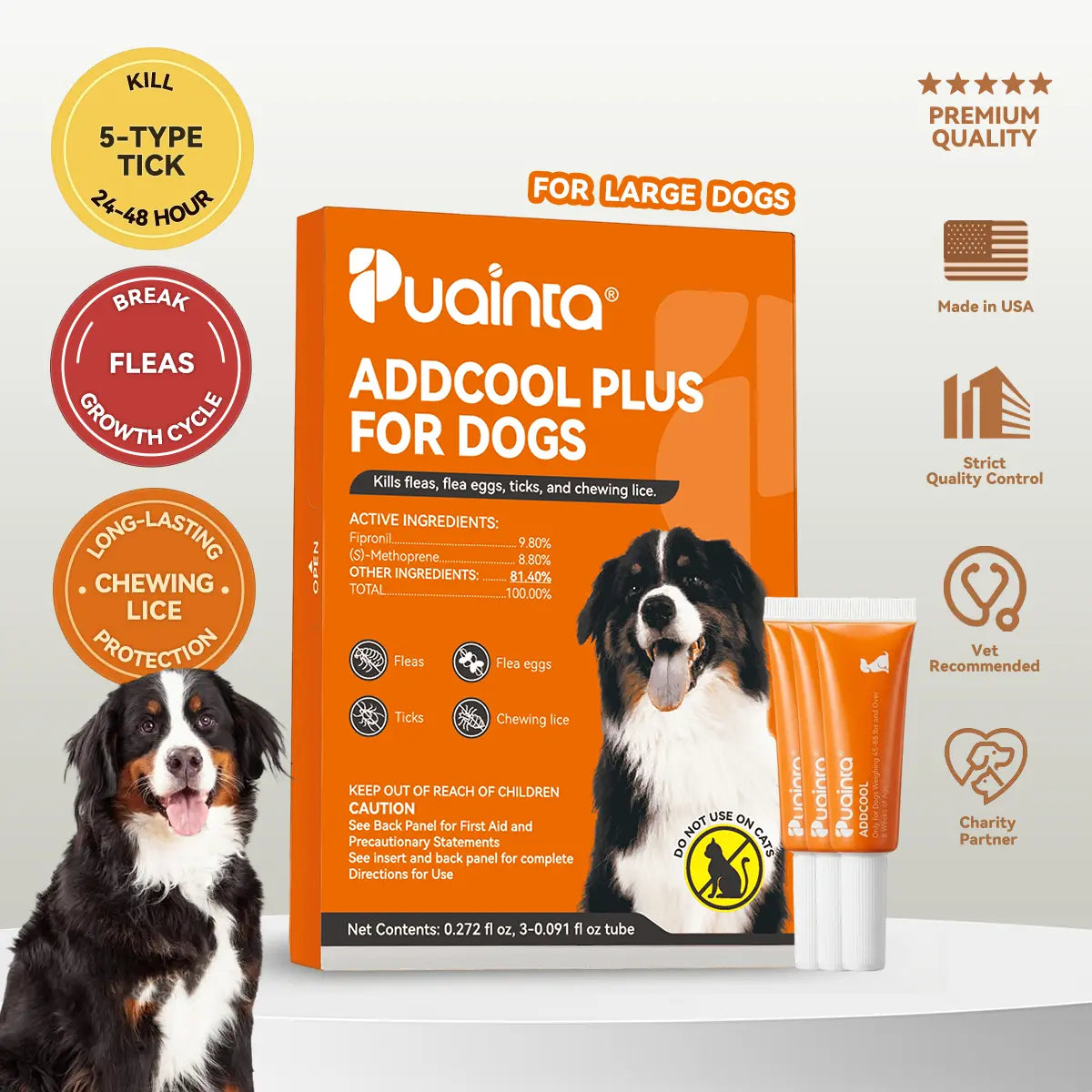 Puainta Flea & Tick Support Drops for Dogs & Cats - Gentle Spot-On Defense, All Breeds