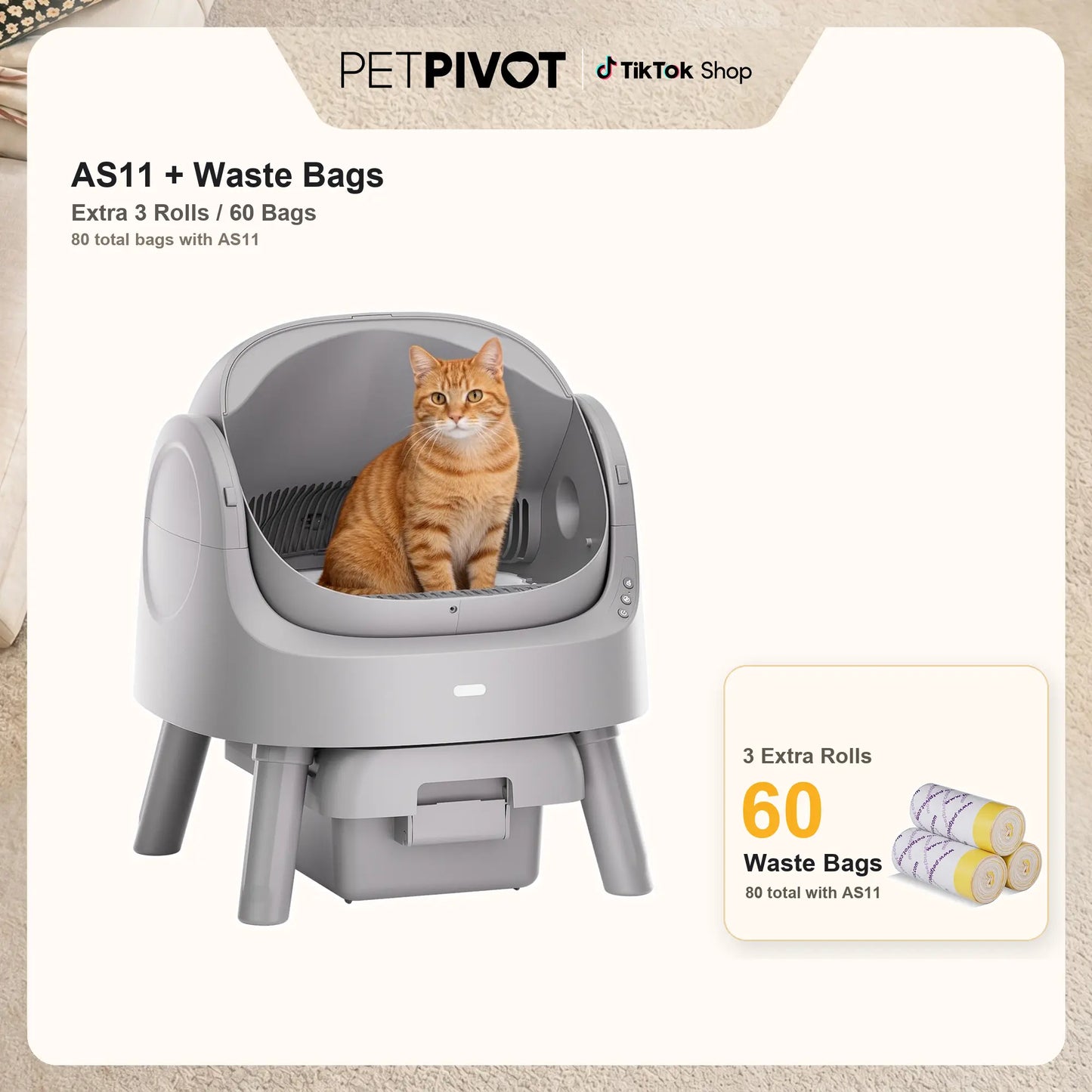 Petpivot Autoscooper Open-Top Automatic Self-Cleaning Cat Litter Box - Hands-Free, 6.5L/1.72Gal, 7L/1.85Gal Capacity, Limited-Time Extra 60 Waste Bags (80 Total Bags)
