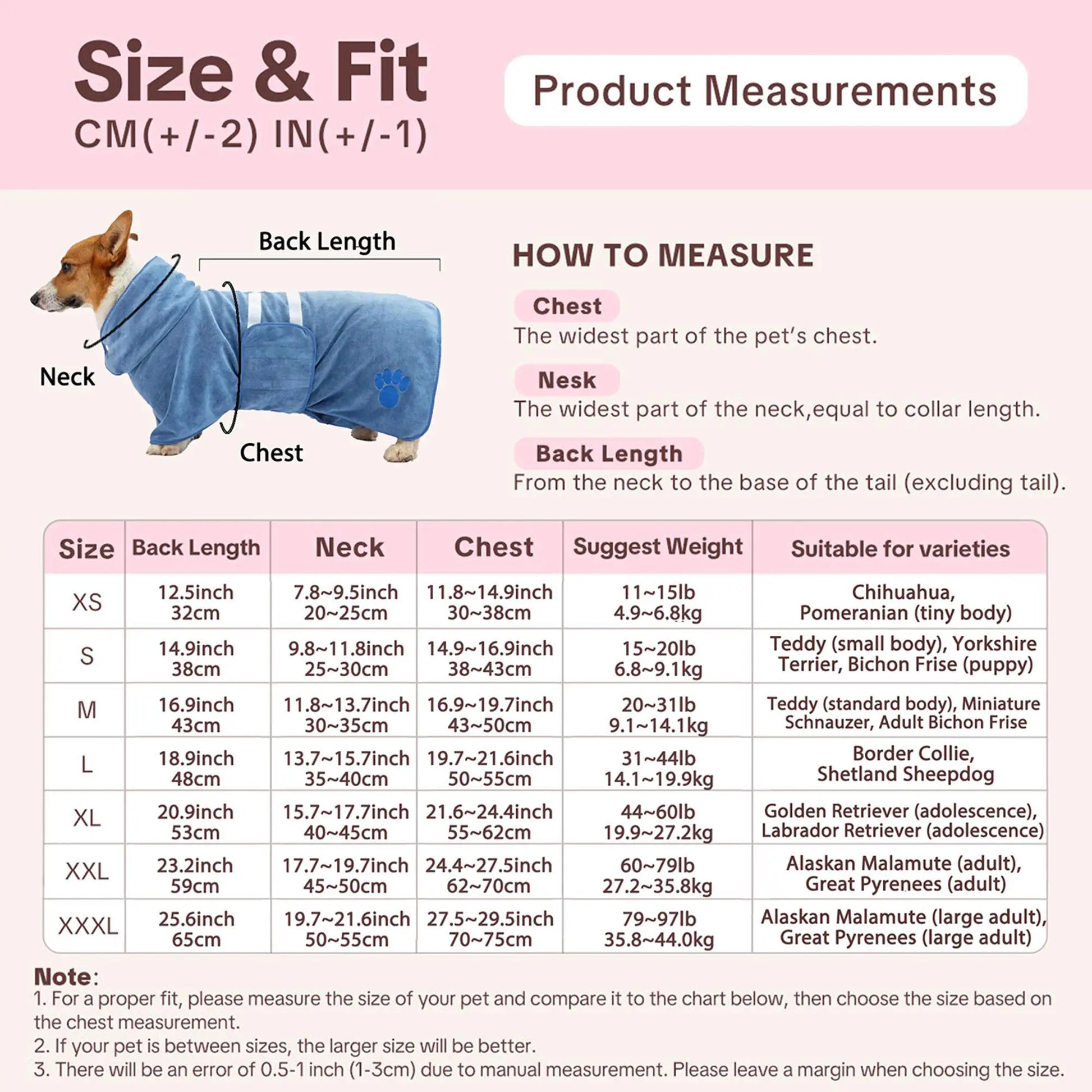 1 Pack Quick-Drying Dog Bathrobe, Terry Pet Robe Supplies with Adjustable Belly Band and Paw Embroidery, Super-Absorbent Soft Fabric #GLOBAL PICKS